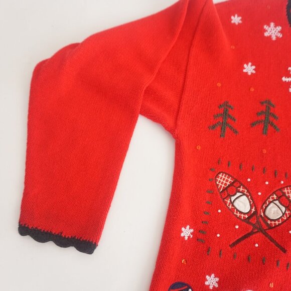Vtg Basic Holiday Editions Red Embroidered Winter Button Up Cardigan Sweater L - Picture 9 of 12